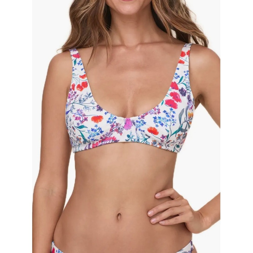 Andie Swim Mila Bikini Top Floral Print White Multi Adj Strap Est S Garden Party